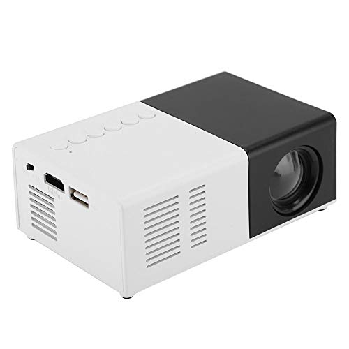 ASHATA Mini Beamer,Tragbar LED Mini HD Heimkino Pocket Projektor,Mini Multimedia Beamer Videoprojektor,Unterstützung 1080P Video HDMI USB AV SD,für für Innenhof Reisen Weihnachten usw.(Schwarz+weiß) von ASHATA