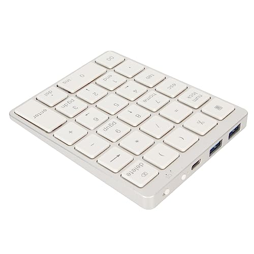 ASHATA Numerische Tastatur, Tragbare Schlanke Eingabegeräte für Laptop-Desktop, USB Wiederaufladbar, Kabelgebunden, 28 Tasten, Dünne, Tragbare Aluminiumlegierung (Silbrig von ASHATA