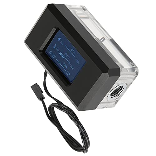 ASHATA PC-Wasserkühlungsthermometer, PC-Computer-Digital-Wasserkühlungsthermometer, Neue Intelligente LCD-Durchflussgeschwindigkeits-Temperaturerkennung LSJ-ZN 12V von ASHATA