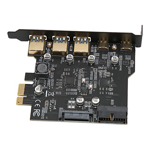 ASHATA PCIE 1X auf USB Erweiterungskarte, 19 poliger 5 Port Adapter für PC Desktop mit Stabiler Übertragung, Schnelle Übertragung von ASHATA