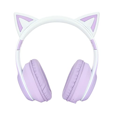 ASHATA RGB Katzenohr Kopfhörer, Katzenohr Bluetooth Kopfhörer mit Mikrofon, Gaming Headset, Faltbar, mit LED Leuchten, 3,5 mm AUX Kabel, Abnehmbarem Mikrofon, für Kinder, von ASHATA