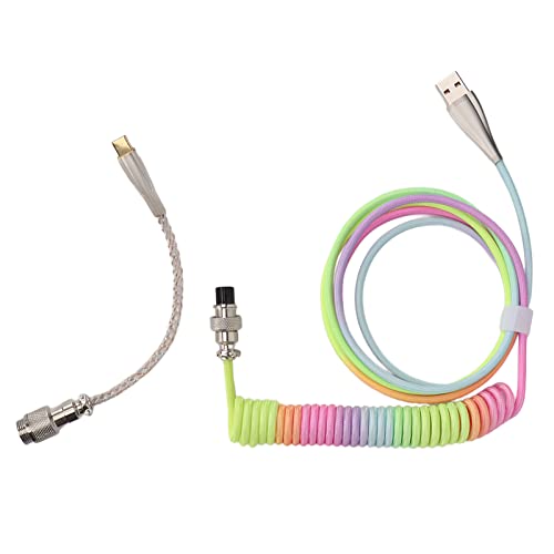 ASHATA RGB Licht Emittierendes Kabel für Mechanische Gaming Tastatur, Mechanisches Tastaturkabel RGB Leuchtendes, Einziehbares USB C Spiralfederkabel (Typ 2) von ASHATA