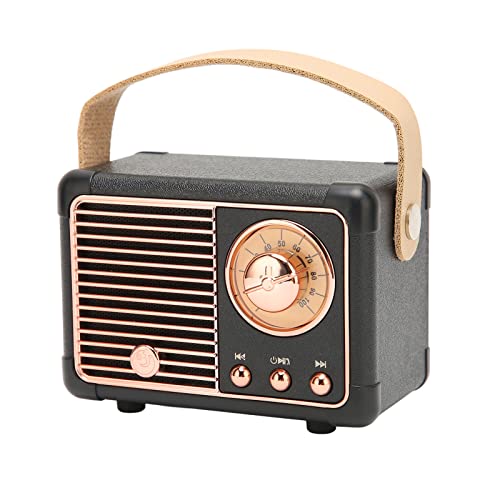 ASHATA Retro-Bluetooth-Lautsprecher HiFi-Stereo-Schnellübertragung, Kabelloser Bluetooth-Lautsprecher, Tragbarer Vintage-Lautsprecher mit Geringem Stromverbrauch für zu Hause Im Freien(Schwarz) von ASHATA