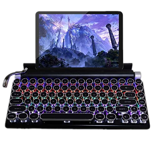 ASHATA Retro Schreibmaschine Tastatur, 83 Tasten Runder Punk-Tastatur, Bluetooth 5.0 Mechanisch Tastatur mit Ständer, Einstellbare Helligkeit, Anschluss Mehrerer Geräte für MAC/PC/Laptop/Tablet/Handy von ASHATA