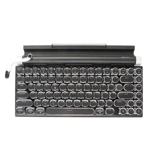 ASHATA Retro Schreibmaschine Tastatur, 83 Tasten Runder Punk-Tastatur, Bluetooth 5.0 Mechanisch Tastatur mit Ständer, Einstellbare Helligkeit, Anschluss Mehrerer Geräte für von ASHATA