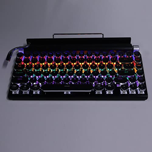 ASHATA Retro Schreibmaschinentastatur, 83 Tasten, Kabellose Schreibmaschinentastatur, für Bluetooth Schreibmaschinen, Vintage mechanische Tastatur mit Runder Metallkappe, RGB Beleuchtung (Schwarz) von ASHATA