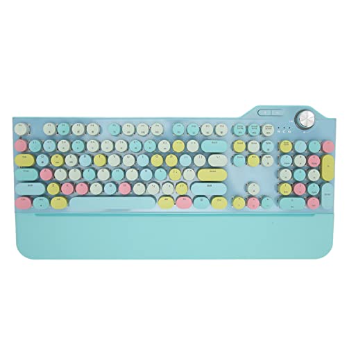 ASHATA Retro Schreibmaschinentastatur, Retro Mechanische Tastatur 107 Tasten 2,4 G BT5.1 USB Modi Knopfsteuerung Blauer Schalter Punk Rundtasten, für Android für Win für für OS von ASHATA