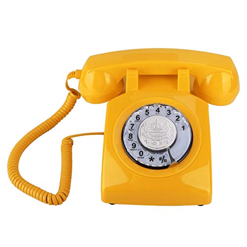 ASHATA Retro Telefon, Rotary Dial Vintage Telefon Schnurgebundenes Analog-Telefon,Klassisch Home Telefon Festnetztelefon mit Wählscheibe Drehen für Schlafzimmer/Büro(Gelb) von ASHATA