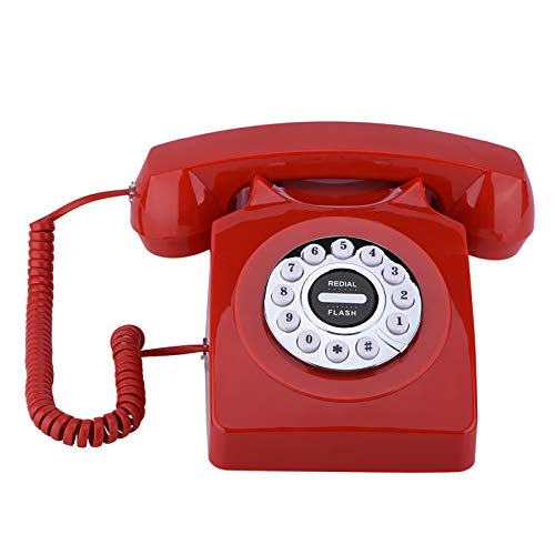 ASHATA Retro Telefon, Vintage Antike Telefon Vintage Schnurgebundenes Analog-Telefon,Klassisch Multifunktion Home Telefon Festnetztelefon mit Wählscheibe Reserve (Rot) von ASHATA