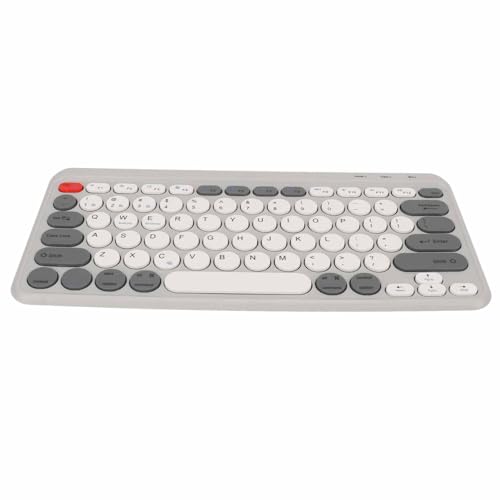 ASHATA Runde Tastenkappen Tastatur, Kabellose 2,4 G Dual Mode Tragbare Schlanke Tastatur mit Stabiler Verbindung, für, für, für IOS (White) von ASHATA