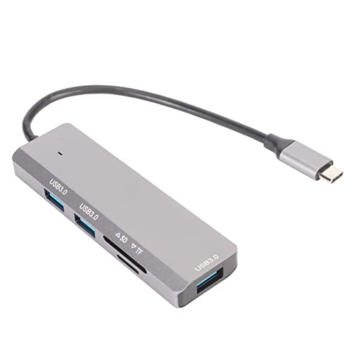 ASHATA Schlanker Daten-USB-Hub, 5-Gbit/s-Übertragungsgeschwindigkeit, USB-Dockingstation, Plug-and-Play, 3 USB3.0-Anschlüsse, Speicherkartenleser, Tragbarer Typ-C-Hub für Laptop von ASHATA