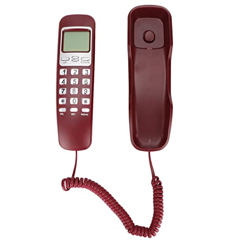 ASHATA Schnurgebundenes Telefon, Kleines Kabelgebundenes Festnetztelefon mit LCD-Display, Schnurgebundenes Telefon mit Flash-Wahlwiederholung für das Home Office(Rot) von ASHATA