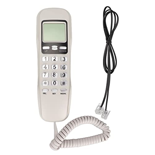 ASHATA Schnurgebundenes Telefon, Kleines Kabelgebundenes Festnetztelefon mit LCD-Display, Schnurgebundenes Telefon mit Flash-Wahlwiederholung für das Home Office(Weiß) von ASHATA