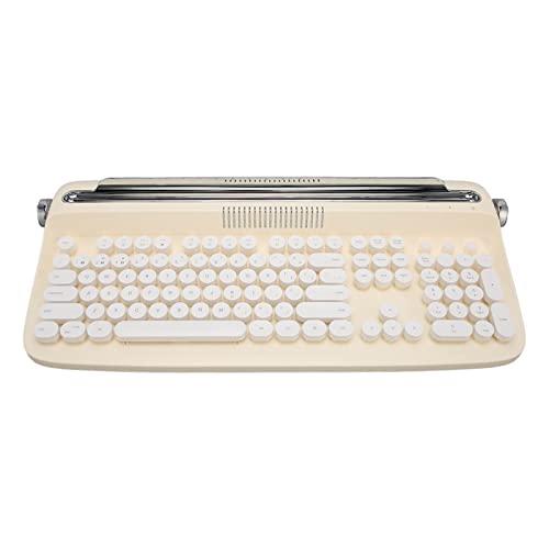 ASHATA Schreibmaschinentastatur, BT5.0 Kabellose Retro Tastatur, Tragbare 104 Tasten, Integrierter Ständer, Tablet Tastatur für Smartphone, Laptop, für Android für IOS (Gelb) von ASHATA