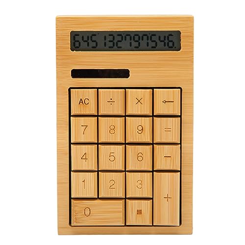 ASHATA Taschenrechner aus Holz mit Großem LCD-Display, Solarbetrieben, 18 Tasten, 12 Ziffern, für Büro, Schule, Zuhause von ASHATA