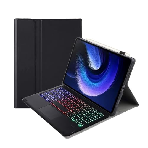 ASHATA Tastaturhülle für Mi Pad 6 6 Pro 11 Zoll 2023 Tablet, PU Ständerabdeckung mit Magnetischer Abnehmbarer Kabelloser BT Tastatur, 7 Farben Hintergrundbeleuchtung, Unterstützung von ASHATA