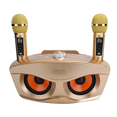 ASHATA Tragbare Karaoke-Maschine für Erwachsene und Kinder, wiederaufladbarer 2 × 15-W-Bluetooth4.2-Lautsprecher mit 2 drahtlosen Mikrofonen,Unterstützung für Bluetooth/kleine Speicherkarte/USB(Gold) von ASHATA