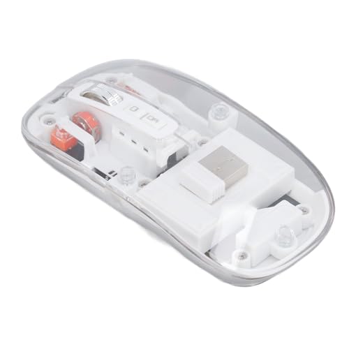 ASHATA Tragbare LED Silent Slim Mouse 2,4 GHz Bluetooth Maus 800 1200 1600 DPI, Wiederaufladbare Transparente Optische Mäuse Maus für Computer PC Laptop Tablet (White) von ASHATA