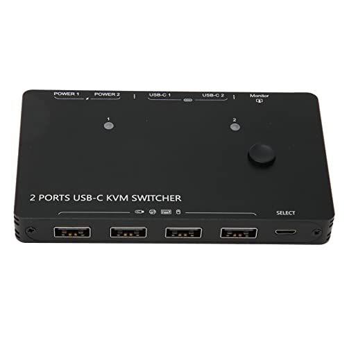 ASHATA Typ C KVM Switch 2 In 1 Out, USB KVM Switch für Tastatur Maus Computer, 10 Gbps 3840x2160 30Hz 60Hz Selbstadaptiver EDID HD KVM Switcher für Laptop Desktop TV von ASHATA