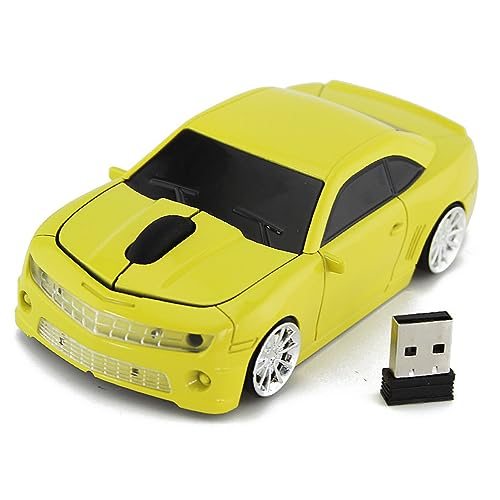 ASHATA USB 2,4 G -Maus, Kabellose Computermaus in Sportwagenform, 2,4 G Hochpräzise Sensor-Computermaus für Laptop (Yellow) von ASHATA