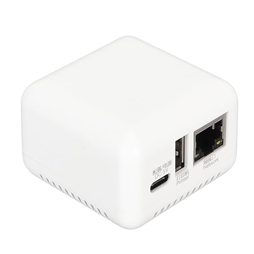 ASHATA USB 2.0 Netzwerkdruckserver, LAN Print Share Server für USB-Drucker, kabelloser Druckserver mit Typ-C-Netzteil, für Linux 3.4 für Windows XP für Android (US-Stecker) von ASHATA