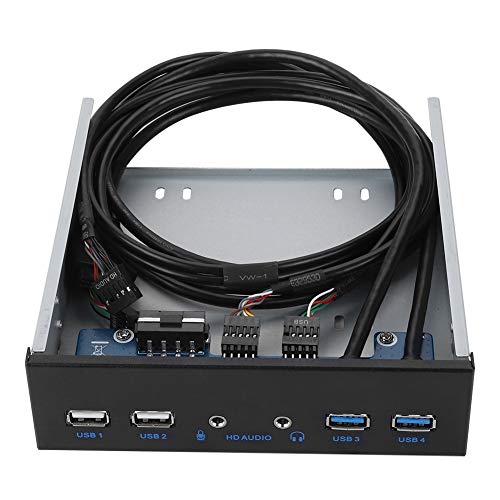 ASHATA USB 3.0 Front Panel, Frontplatte Front Panel 5.25 Zoll Multifunktion USB3.0+USB2.0 Hub,Super Speed 4,8 Gbit/s Frontplatte USB Hub mit HD Audio/Mikrofon Eingang Schwarz von ASHATA