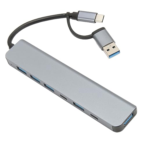 ASHATA USB 3.0 Hub USB C Hub, Doppeladapter USB Extender, 7 in 1 USB Hub USB Splitter, 5 USB 3.0, 2 USB C, für Win 10, 8, 8.1, 7, für Vista, für XP, für OS X, für Linux von ASHATA