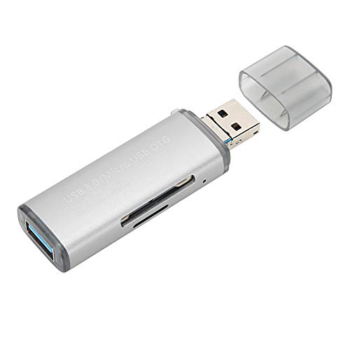 ASHATA USB 3.0 SD-Kartenleser, Hook-Kartenleser Tragbarer USB 3.0 auf Speicherkarte Titangrau für Phone OTG, Kartenleser mit -USB-Anschluss, für SD, Micro SD von ASHATA