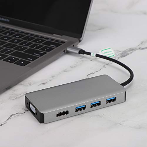 ASHATA USB C HUB, Typ C-Multifunktionskonverter mit VGA + + USB3.0 X 3-Erweiterungsschnittstelle für 4K HD-Video, USB C auf, USB VGA-Adapter Typ C-Konverter von ASHATA