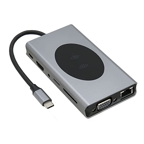 ASHATA USB-C-Hub, 13-in-1-USB-C-Hub mit Typ C, Tragbarer Dongle mit 4K HDMI, VGA, 5 USB3.0-Anschlüssen, AUDIO3.5, PD-Ladegerät, Speicherkarte, Speicherkarte von ASHATA