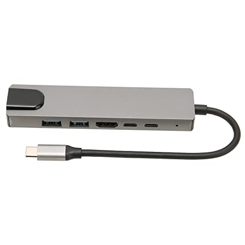 ASHATA USB C Hub Ethernet, Typ C HDTV Hub 6 in 1 4K HD Multimedia Schnittstelle 87 W Power Ethernet USB C USB Port Ethernet Adapter von ASHATA
