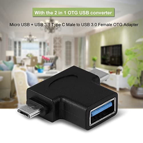 ASHATA USB C OTG Adapter, 2 In1 Micro USB 5Pin+USB 3.1 Typ-C auf USB 3.0 Buchse OTG Adapter,OTG USB-Konverter Adapter für Mobiltelefon/Tablet usw. Schwarz von ASHATA