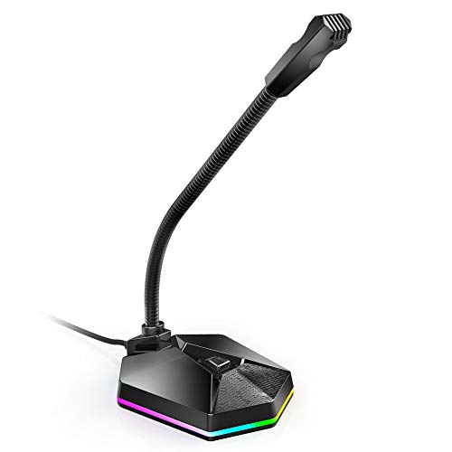 ASHATA USB-Desktop-Mikrofon, Computermikrofon RGB USB Biegbares 360-Grad-Omnidirectionnel-Laufwerk Kostenloser Computer-PC Desktop-Laptop Mike, Plug & Play von ASHATA