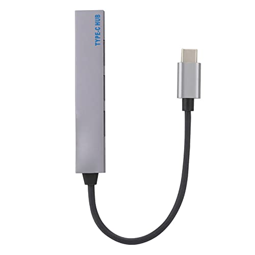 ASHATA USB Hub, Aluminium-Legierung Typ C auf USB 2.0 4-Port Hub Adapter Konverter Unterstützung OTG-Funktion, Kompatibel für, U-Disk, Festplatte, Gamecontroller. (Grau) von ASHATA