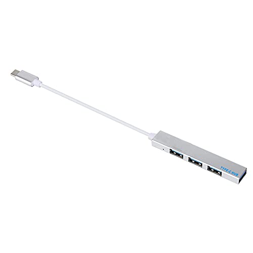 ASHATA USB Hub, Aluminium-Legierung Typ C auf USB 2.0 4-Port Hub Adapter Konverter Unterstützung OTG-Funktion, Kompatibel für, U-Disk, Festplatte, Gamecontroller. (Silber) von ASHATA