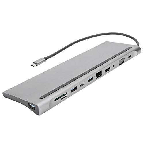 ASHATA USB-Hub, Aluminiumlegierung 11-in-1-Hub-Erweiterungsdock Typ C USB3.1-zu-Kartenleser Multifunktionsadapter Unterstützung 4K/60Hz High-Definition-Bildschirmanzeige von ASHATA