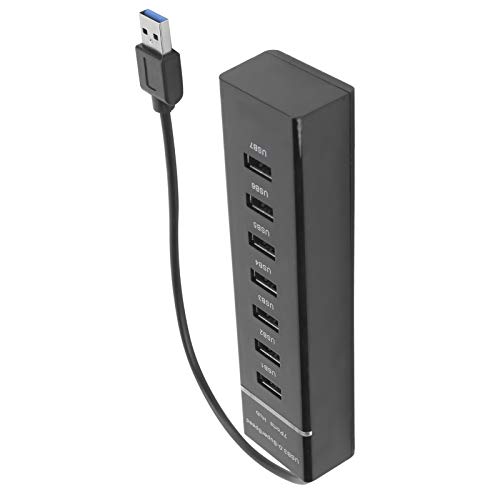 ASHATA USB Hub, USB 3.0 Hub 7-Port-Splitter mit Blauer LED-Anzeige Hochgeschwindigkeit 5 Gbit/s BYL-P107 DC 5 V, Leicht und Tragbar, Für 2k / XP/Vista / Win7 / Linuk von ASHATA