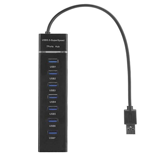 ASHATA USB-Hub, USB 3.0-Hub 7-Port-Splitter mit Blauer LED-Anzeige Hochgeschwindigkeit 5 Gbit/s BYL-P107 DC 5 V, Super-Hochgeschwindigkeit, Für 2k / XP/Vista / Win7 / Linuk/iOS 10.0+ von ASHATA
