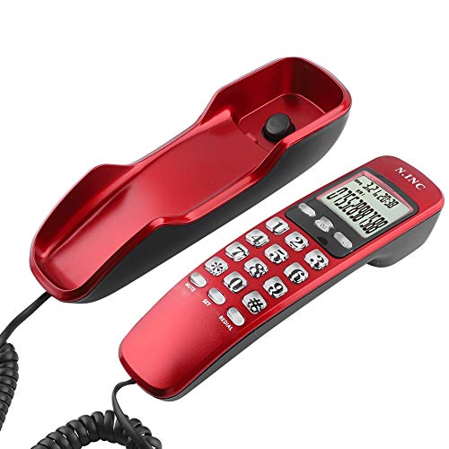 ASHATA Wandtelefon Schnurtelefon, LCD Schnurgebundenes Telefon FSK/DTMF Dual Anrufer ID Kompakttelefon,Multifunktion Schnurgebundenes Analog Telefon für Hause Büro usw.(Rot) von ASHATA