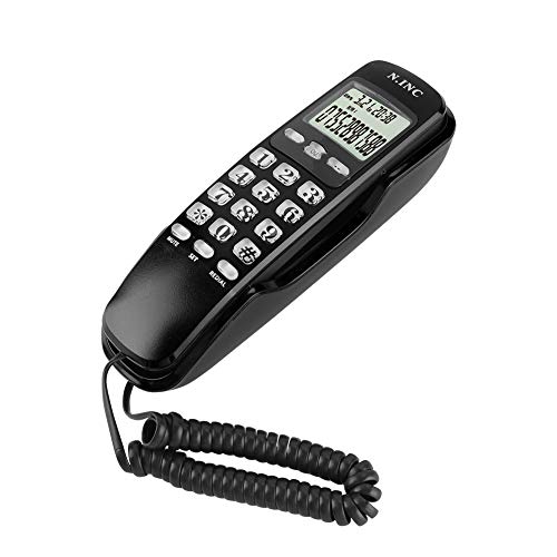 ASHATA Wandtelefon Schnurtelefon, LCD Schnurgebundenes Telefon FSK/DTMF Dual Anrufer ID Kompakttelefon,Multifunktion Schnurgebundenes Analog Telefon für Hause Büro usw.(Schwarz) von ASHATA