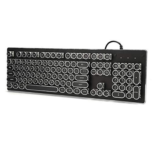 ASHATA Wired Mechanical Gaming Keyboard, Retro Wired Gaming Keyboard Key Click, mit 104 Tasten Mixed Light Ergonomisches Design, Wasserdicht und Staubdicht, Plug and Play (Schwarz) von ASHATA