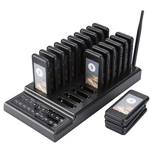 ASHATA Wireless Calling Queueing System, 20 Kanäle Pager System Kabellos Gästerufsystem Kundenrufsystem,Hohe Empfindlich 1 Sender+20 Empfänger Pager System für Restaurant Cafeteria Bar usw.(Schwarz) von ASHATA