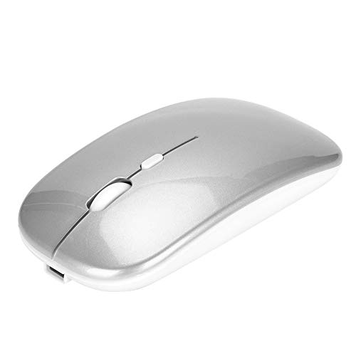 ASHATA Wireless Mouse, Ergonomische Wireless Wiederaufladbare Silent Mouse für PC mit USB-Empfänger, Optische Technologie, 1200 DPI Hochpräzise, Plug & Play, für Laptop (Silber) von ASHATA