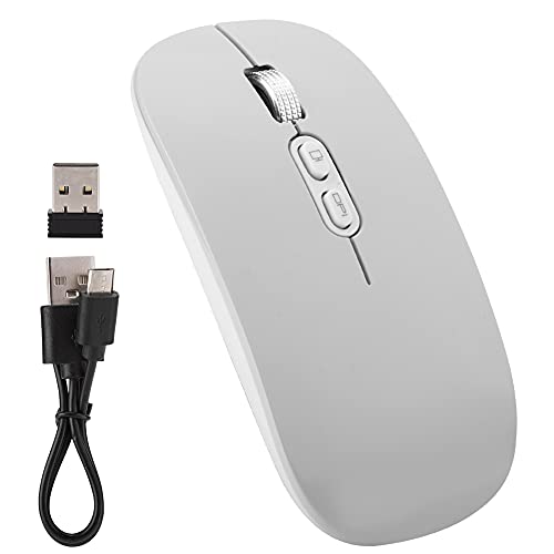 ASHATA Wireless Mouse, [Upgrade] 2.4G Geräuschlose Maus mit USB-Empfänger Drahtlose optische Gaming-Maus Wiederaufladbare Spielemäuse für PC, Computer, Laptop, Notebook(Silber) von ASHATA