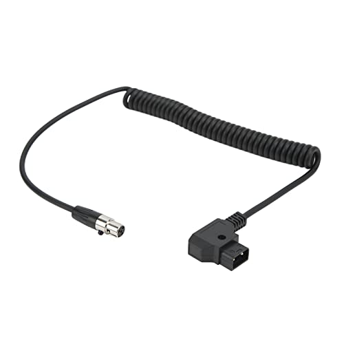 D TAP-Stecker auf 4-poligen Mini-XLR-Adapter, Spiralkabel, D-Tap auf 4-polige XLR-Buchse, Rechtwinkliger Adapter, Spiralkabel für TVlogic-Monitor-Netzkabel, 12 V, für Netzteil-Batterieadapter von ASHATA