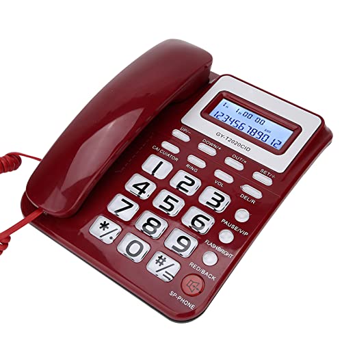 Desktop-schnurgebundenes Telefon, Anrufer-ID-Anzeige Festnetz-Festnetztelefon, Kabelgebundenes Telefon mit Lautsprecher-Sprachrekorder, Festnetz-Telefon-Support-Rechner (Rot) von ASHATA