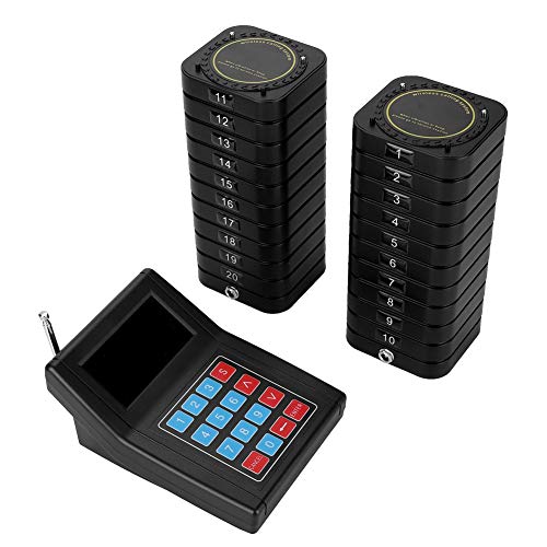 Drahtloses Pager System Gästeruf-Pager,433,92MHz Wireless Gästerufsystem Kundenrufsystem,Kabellos Gästeruf Kundenrufsystem 20 Empfänger Pager System für Restaurant Cafeteria EU Stecker(Schwarz) von ASHATA