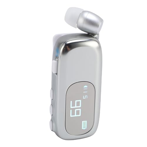 Einziehbarer Bluetooth -Headset -Kopfhörer, V5.4 Clip auf Ohrhörer mit Digitalem Display, Teleskop -Lavalier -Bluetooth -Ohrhörer mit Ohrspitzen, Vibration und (Elektroplattiertes helles Silber) von ASHATA