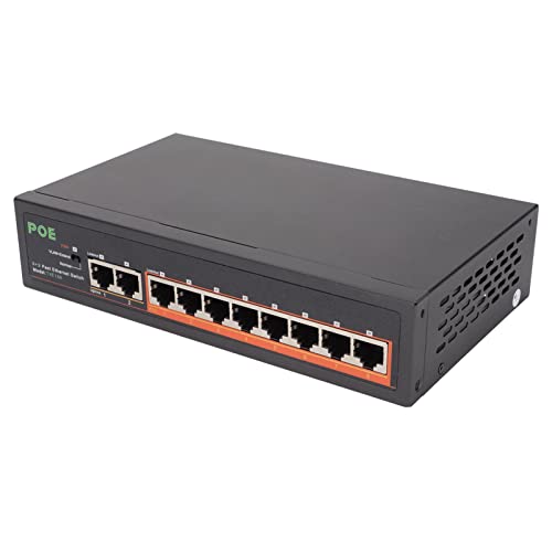 Ethernet-Switch, Poe-Switch 8 Ports 10/100Mbps 90W RJ45-Splitter Adaptive Port-LED-Anzeige Aluminiumlegierung 8-Port-Poe-Switch-Hub(#1) von ASHATA