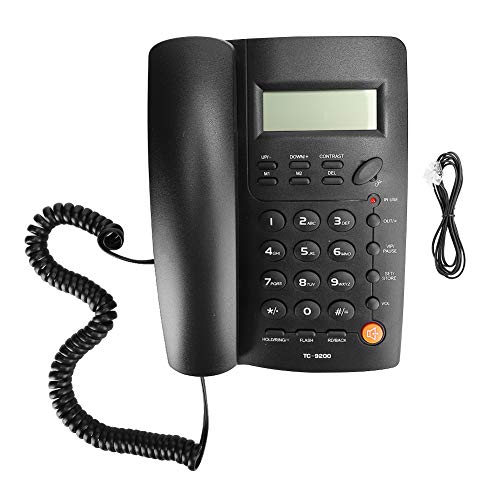 Festnetztelefon, schnurgebundenes Telefon TC-9200 ABS Schwarz Freisprechen Anruferidentifikation Family Business Office Hoteltelefon, ergonomische kabelgebundene Telefonunterstützung Wiederwahl- und R von ASHATA